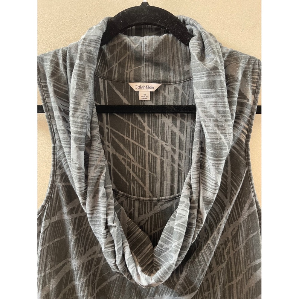 Calvin Klein Womens Grey Abstract Cowl Neck Sleeveless Banded Hem Top Size M - Picture 2 of 4